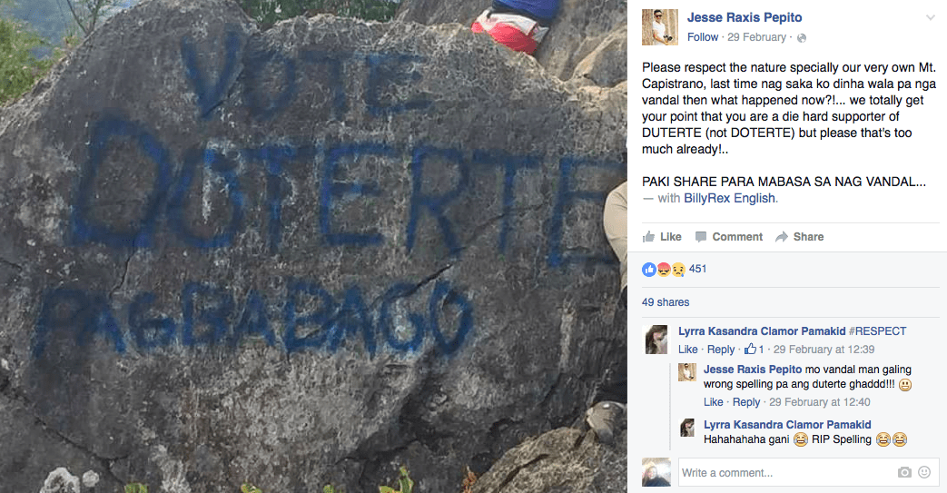 duterte vandalize mt. capistrano malaybalay