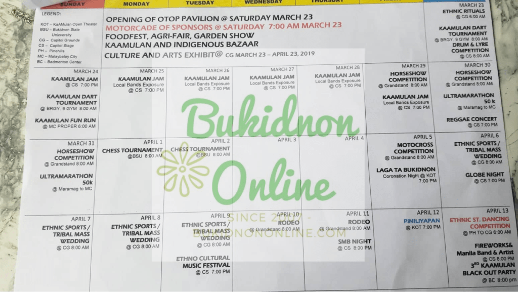 kaamulan festival 2019 schedule